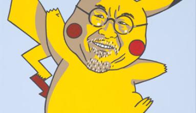 Shimomura's interpretation of Pikachu with the likeness of his face on Pikachu's body